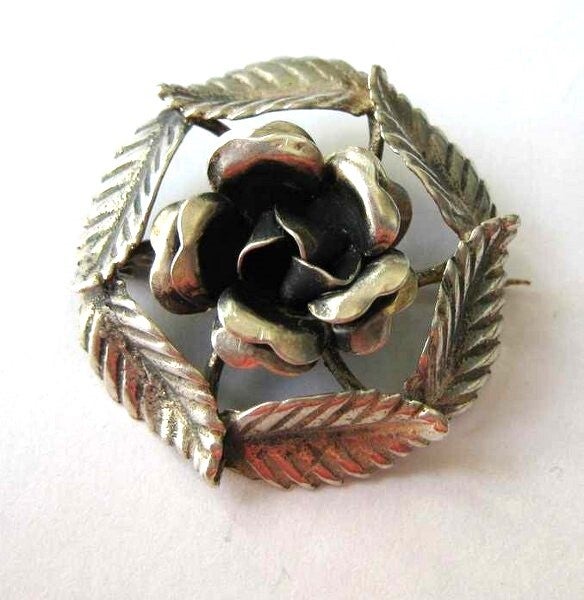 Fraaie Antieke broche roos 900 zilver met meesterteken (6496-1935)