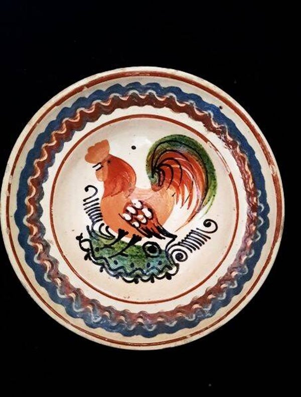 Vintage Hongaars aardewerk wandbord met haan (2)