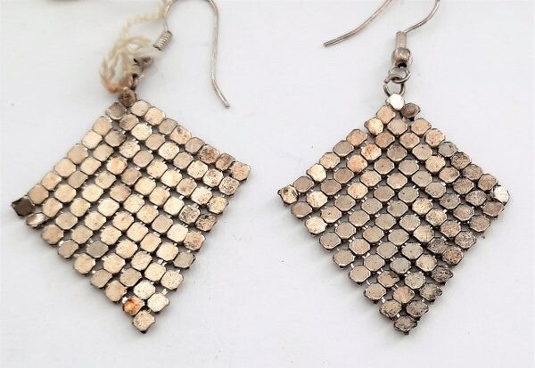 Originele vintage 70s Disco oorbellen zilverkleurig Mesh (2224)