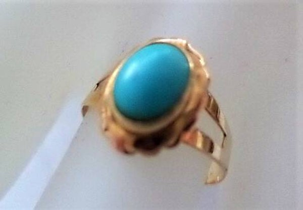 Prachtige 14K vintage gouden ring met turkoois cabochon (23)