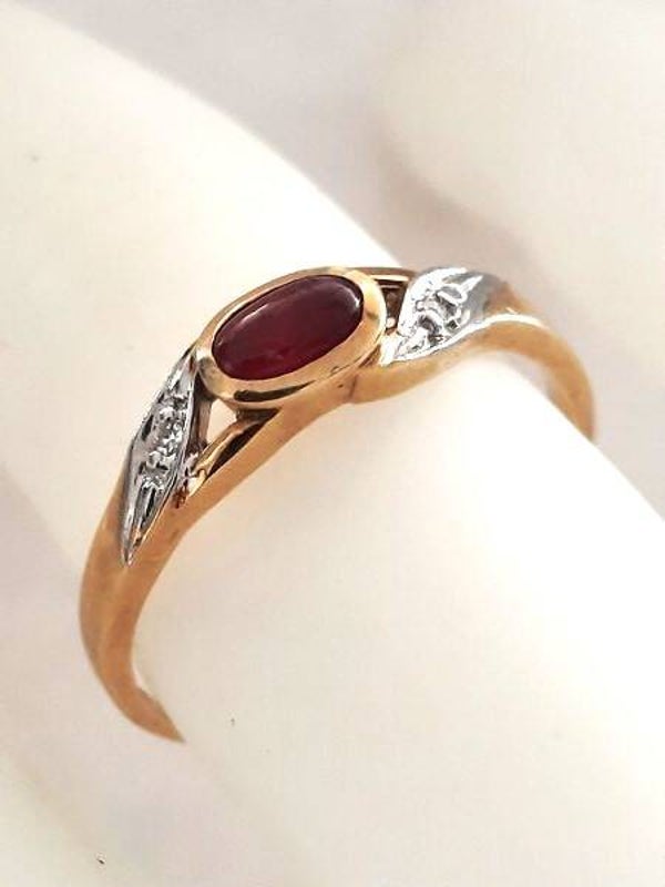 Vintage 14K gouden ring met diamanten en robijn (24)