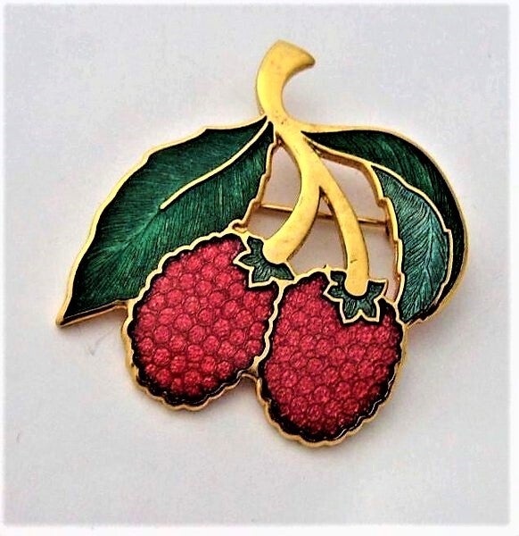 Fish - Broche – Frambozen – 22k Verguld & Emaille (6877-2566)