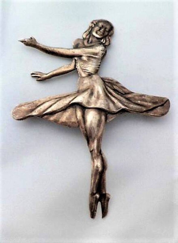A H Darby & Son Zilver ballerina broche 1921, groot! (6982-2886)