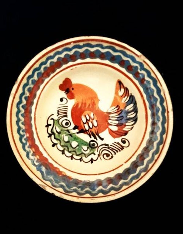 Vintage Hongaars aardewerk wandbord met haan (3)