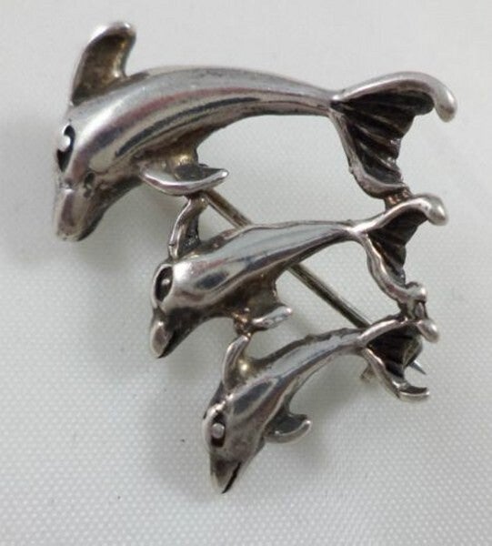 Springende dolfijnen, dolfijn, 925 zilver broche (7161-3022)