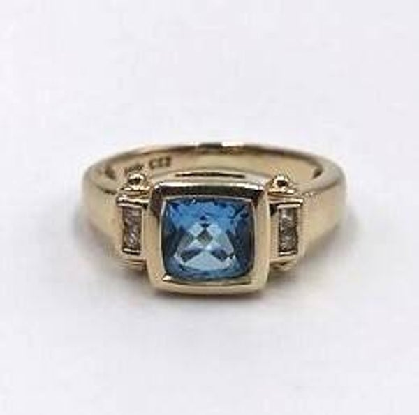 Prachtige 14K Gouden ring met Blauwe Topaas en Diamant (31)