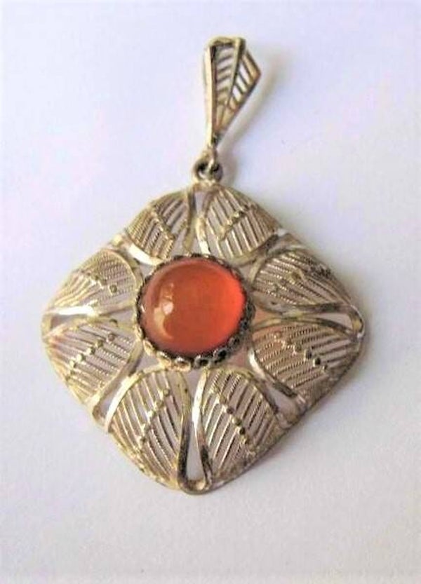 Art deco zilveren design hanger met donker oranje carneool 835 (6309- 318)