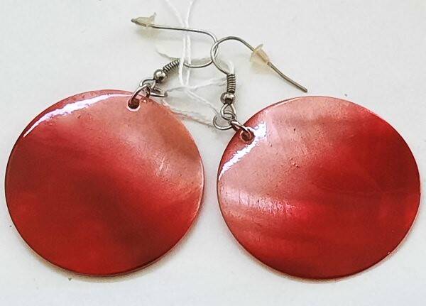 Prachtige grote parelmoer oorbellen rood-roze (319)