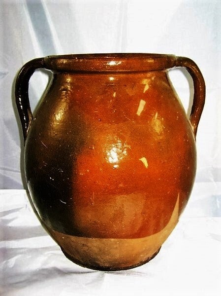 Grote antieke donkerbruine Hongaarse kruik met twee oren (32)