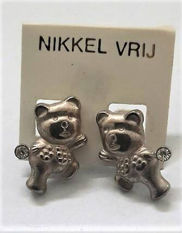 Schattige Teddybeer oorbellen met vestje en strass (33)