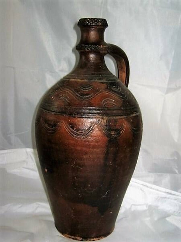 Prachtige antieke Hongaarse kruik donkerbruin (35)