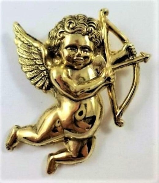 Putto, amortje, mooie vergulde broche (7419-3958)