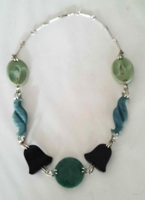 Jakob Bengel art deco halsketting groen en zwart galaliet (4)