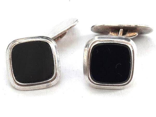 Prachtige zilveren Art Deco manchetknopen met onyx 835 (4)