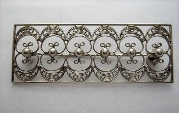 Vintage rechte filigrain broche, 835 zilver meesterteken (7432-4018)