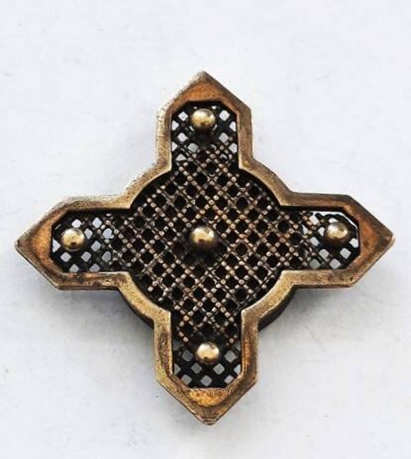 Zeldzame Antieke Franse vinaigrette hanger - Verguld Kruis / Pomander (41)