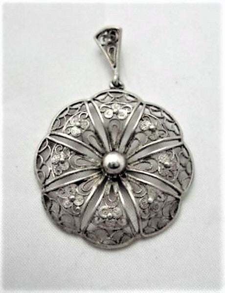 Antieke zilveren filigrain hanger – Bloemenmotief 835 (6590-422)
