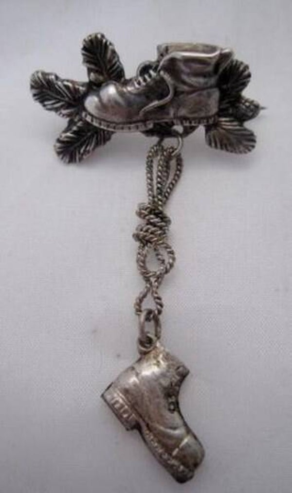 Broche bergschoenen, wandelschoenen, alpinisme, verzilverd (7727-4482)