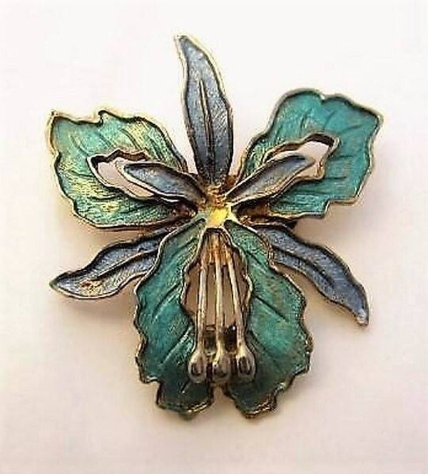 Bijzondere vintage doublé en emaille Orchidee broche (7793-4547)