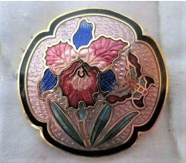 FISH cloisonne broche bloem met vlinder (7878-4683)