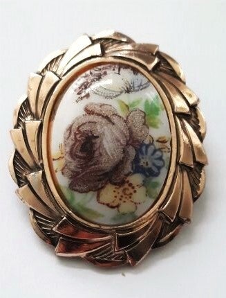 Prachtige vintage sjaalklem / sjaalclip met bruine Roos (5209-77)