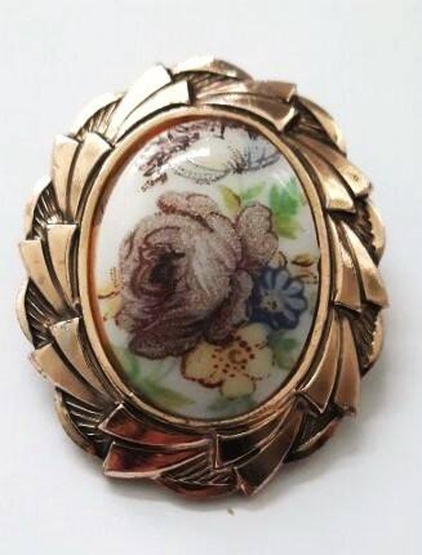 Prachtige vintage sjaalklem / sjaalclip met bruine Roos (5209-77)