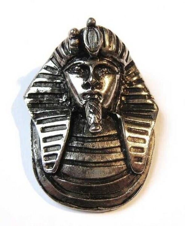 Vintage Toetanchamon sjaalclip. Egyptian Revival zilverkleurig metaal (5304-20)
