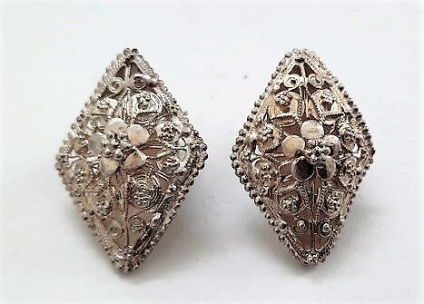 Aparte vintage zilveren oorclips ruitvormig 925 (5489)