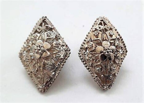 Aparte vintage zilveren oorclips ruitvormig 925 (5489)