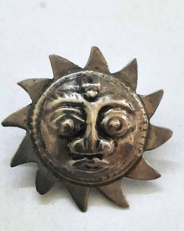 Prachtige zilveren vintage broche Surya Zonnegod, 925 (5489