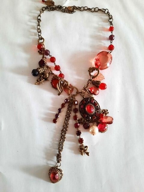 Prachtig TS Paris Statement Collier  Bordeaux/Rood Vintage Stijl (5501-235)