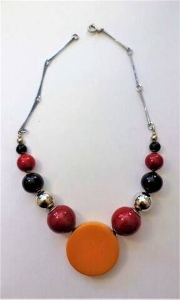 Jakob Bengel. Zeldzame Art Deco ketting – Galaliet & Chroom – Museumstuk (613-201)