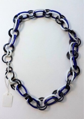 Jakob Bengel Art Deco ketting van wit en blauw glas (5613-205)