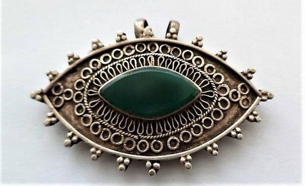 Prachtige vintage zilveren hanger met groene onyx (5652-165)