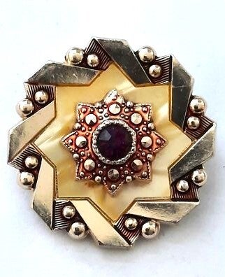 Prachtige vintage sjaalclip, Faux Parelmoer & Amethist-kleur (5756-57)