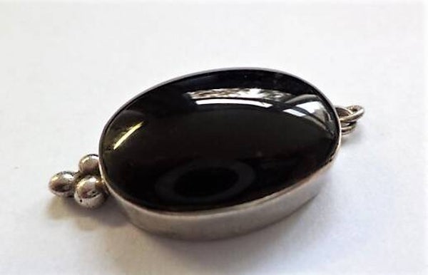Prachtige vintage 925 zilveren hanger grote zwarte Onyx (5757-131)
