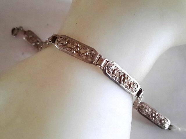 Vintage zilveren filigraan schakelarmband, 925 (5789-174)