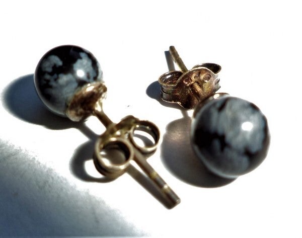 Vintage zilveren Oorknopjes met Sneeuwvlok Obsidiaan (5789)