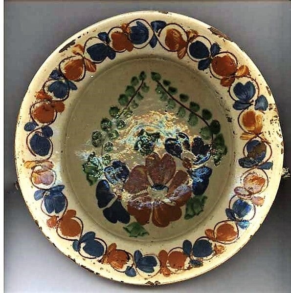Mooi antiek Transsylvaans wandbord met bruine bloemen (6)