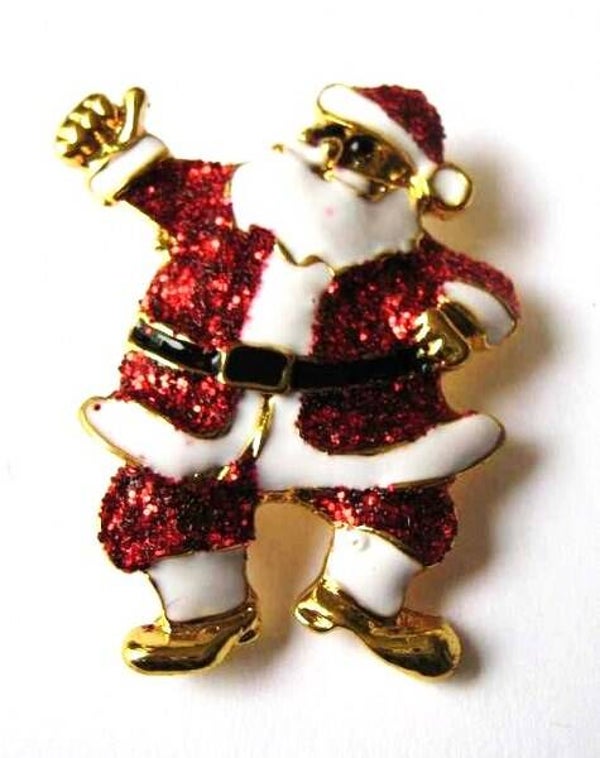 Kerst Vergulde Kerstman Broche met Glitter Emaille (6123)