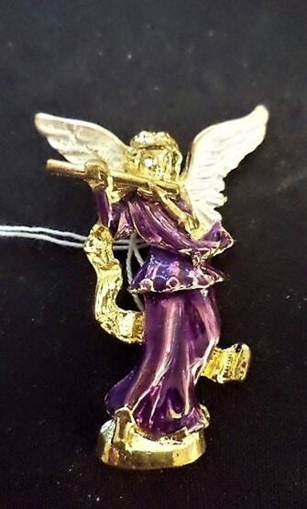Kerst broche goudkleurige Engel met Fluit & Paars Emaille (6123-1460)