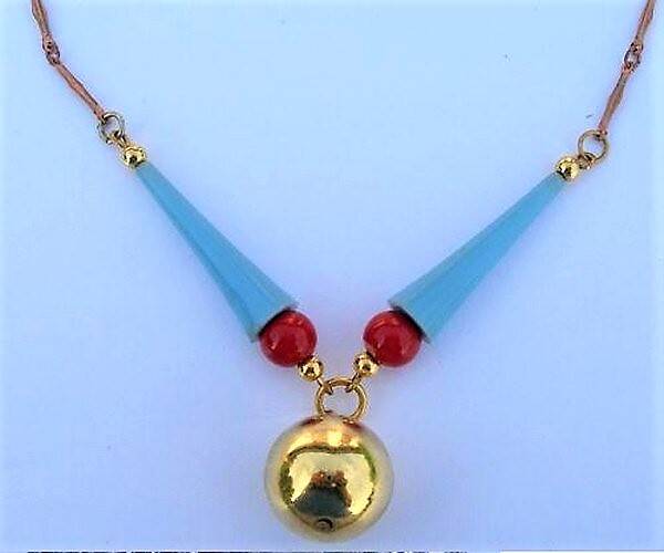 Zeldzame Art Deco Ketting – Galalith & Koper – Franse Stijl (6169-253)
