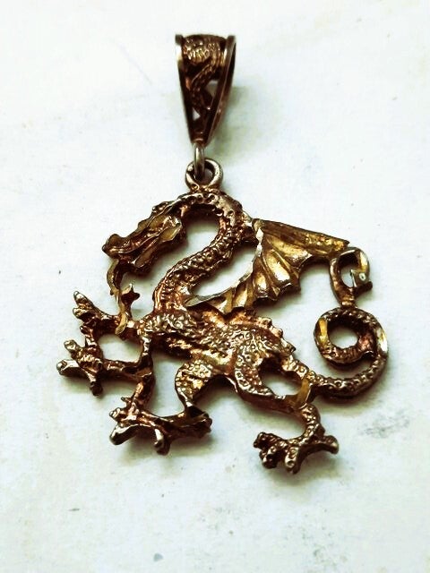 Grote verguld zilveren hanger Welshe Draak 925 (6193-283)