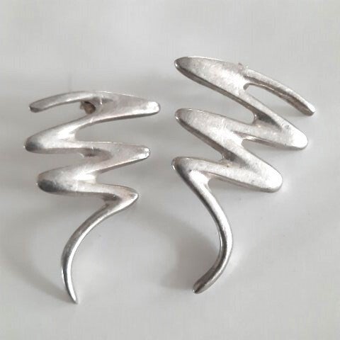 Vintage zilveren Modernistische Zigzag oorbellen 925 (6263)