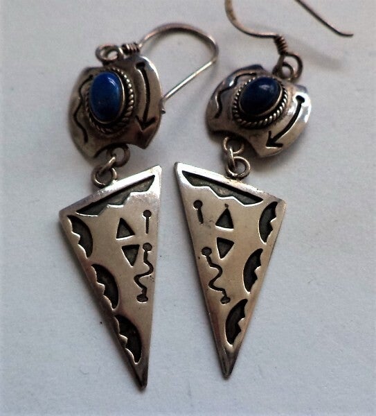 Zilveren Tribal hangoorbellen met Lapis Lazuli (6294-609)