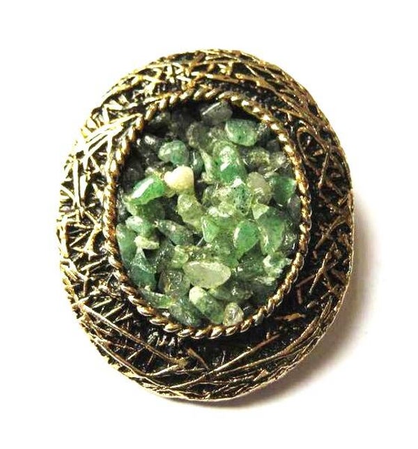 Vintage Brutalistische broche, hanger met Groene Aventurijn (5247-634)
