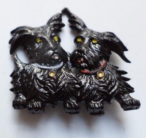 Prachtige vintage Scottie Dog celluloid broche, 1940s zwart (6402-1830A)