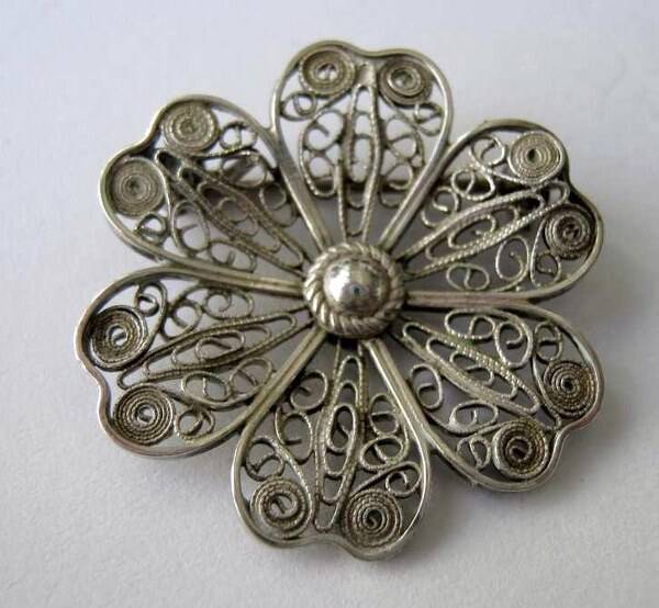 Hugo Grün, Kopenhagen, sterling zilver filigrain broche 40's (6480-1921)