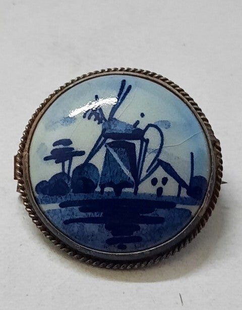 Antieke zilveren broche, Delfts Blauw (6505-1939)