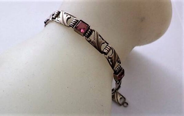 Antiek zilveren armband met 3 roze steentjes, 800 (6511-237)